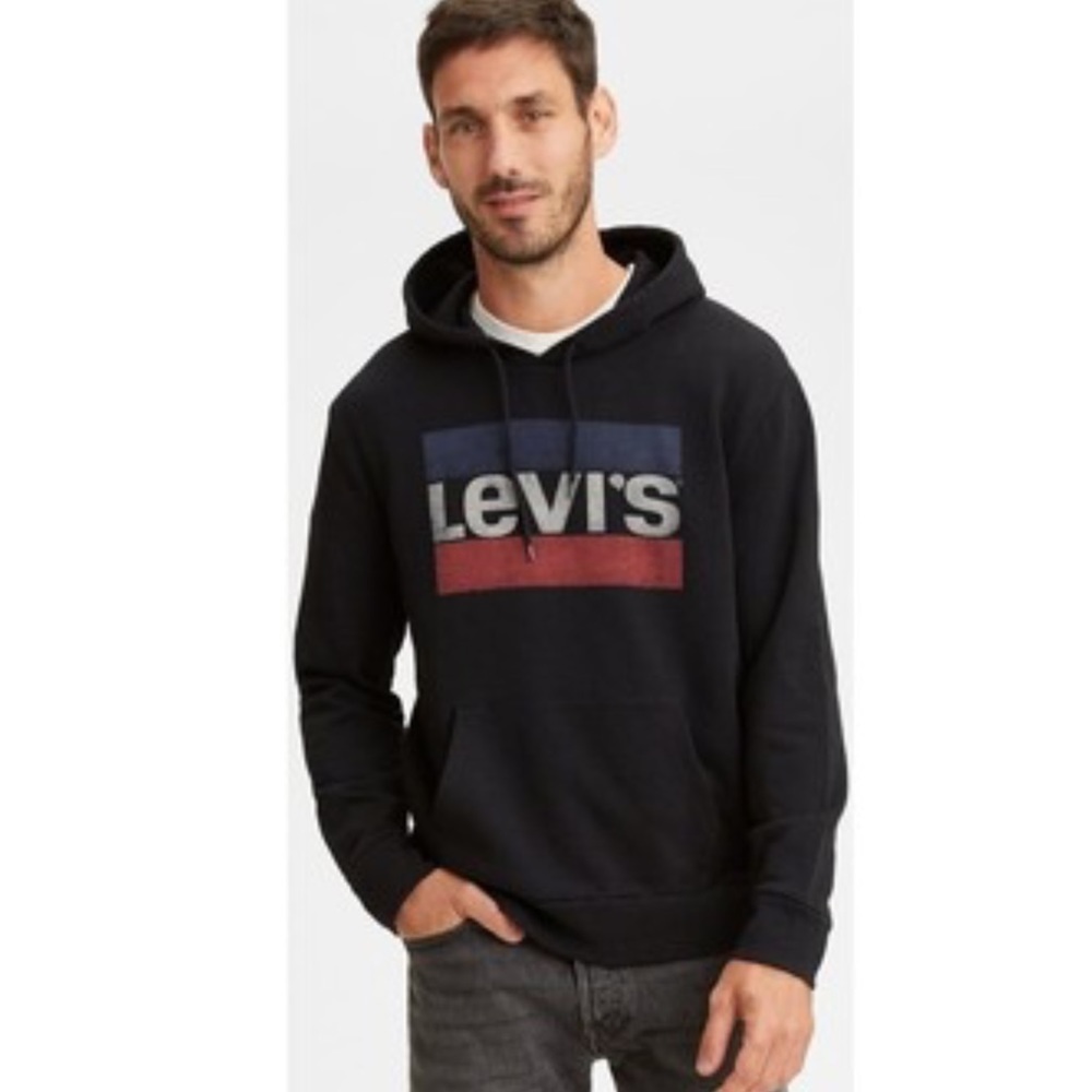 LEVI’S LOGO GRAPHIC Pullover Hoodie Mens Size Large BLACK NWT